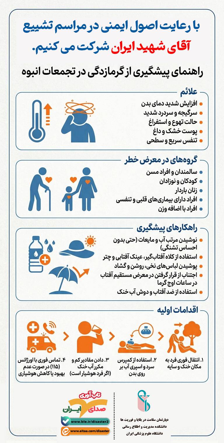 با رعایت اصول ایمنی در مراسم تشیع آقای شهید ایران شرکت کنیم